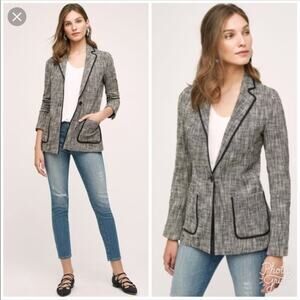 Anthropologie Cartonnier Blazer Women's Tweed Knit Leonie Sz 0 Preppy Black Gray